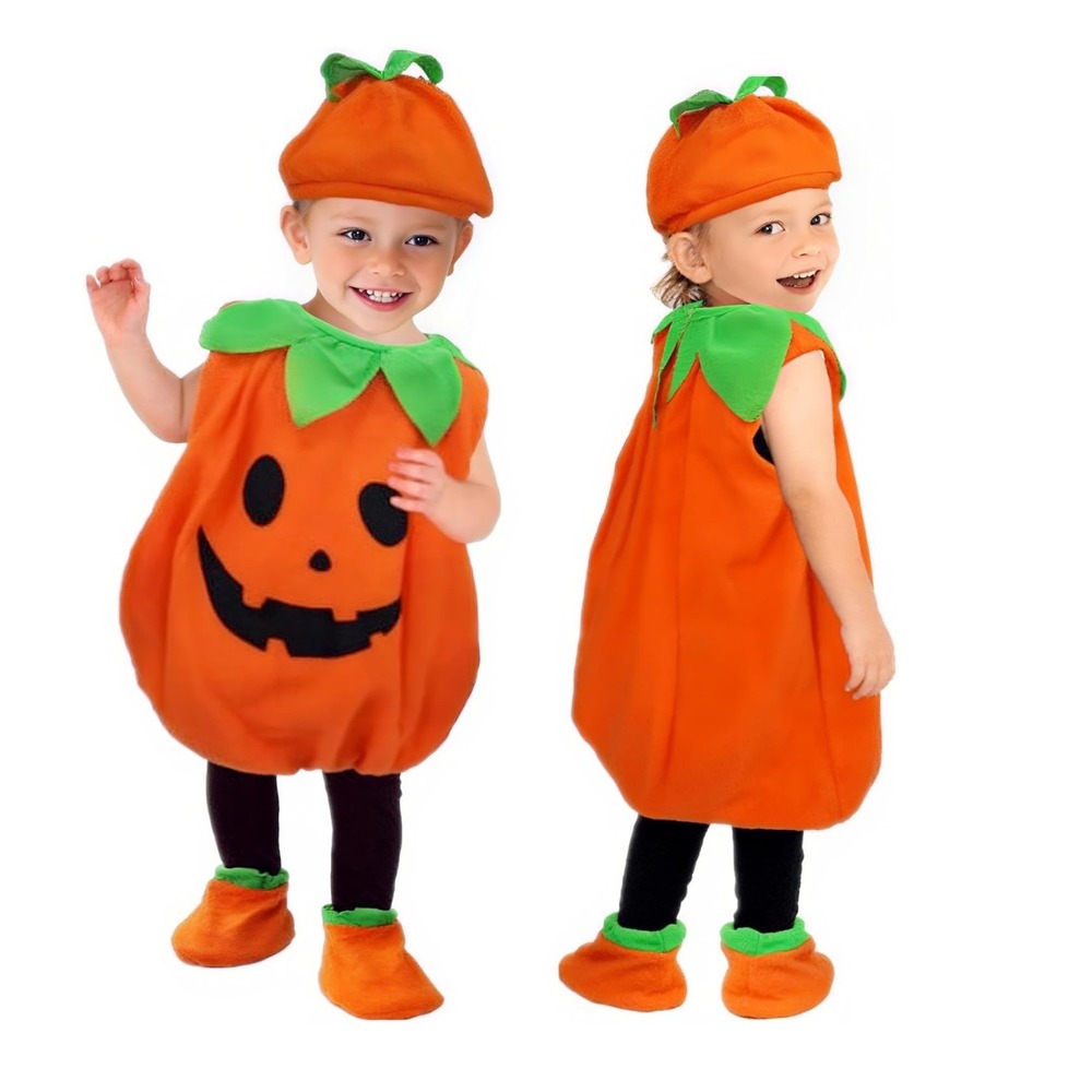 Pumpkin Costume Kids Orange 3pc Set Toddler Size L NWT Halloween